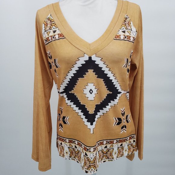 MONTANA WEST Western Aztec Long Sleeve T Shirt Serape Print V Neck  M-XXX NWT - Picture 2 of 7